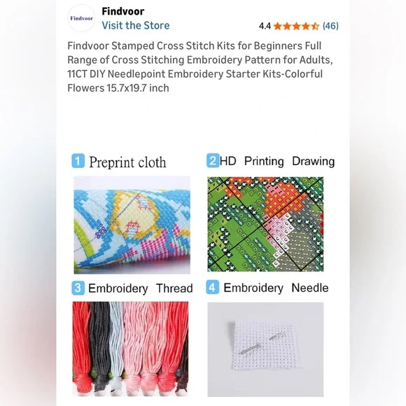 NWT Findvoor Cross Stitch "Colorful Flowers" Kit 11CT 3 Strand 40x59cm - Picture 7 of 7